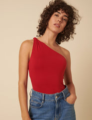 Red Twist One Shoulder Top