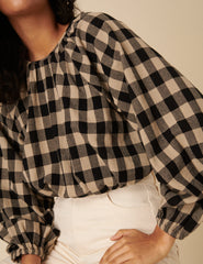 Black Check Bubble Hem Top