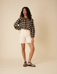 Black Check Bubble Hem Top