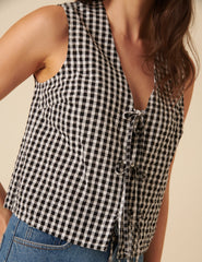 Black Gingham Tie Front Tessa Top