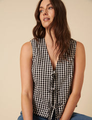 Black Gingham Tie Front Tessa Top