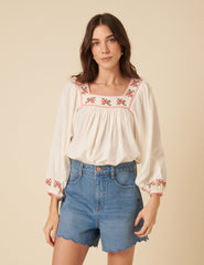 White Floral Embroidered Top