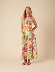 White Printed Halterneck Crop Top