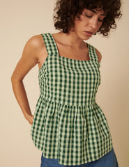Green Gingham Peplum Top