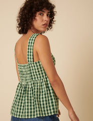 Green Gingham Peplum Top