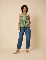 Green Gingham Peplum Top