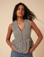 Black Gingham Sleeveless Ria Top