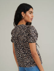 Leopard Print Tie Front Bernadetta Blouse