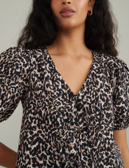 Leopard Print Tie Front Bernadetta Blouse