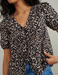 Leopard Print Tie Front Bernadetta Blouse