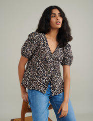 Leopard Print Tie Front Bernadetta Blouse