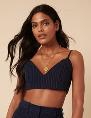 Poppy Delevingne Navy Pinstripe Cara Bralette