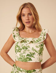 Cream Floral Ruffle Crop Top