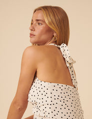 Cream Polka Dot Halter Neck Top