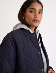 Navy Quilted Bomber Jacket
