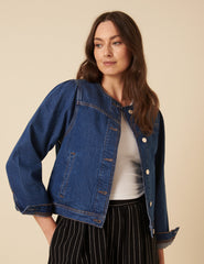 Dark Blue Denim Collarless Jacket