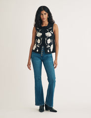 Black Embroidered Tie Front Waistcoat