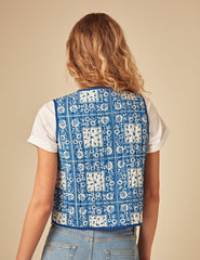 Blue Floral Print Quilted Gilet