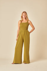 Green Shirred Jumpsuit