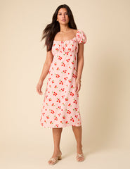Petite Pink Tomato Print Raven Midi Dress