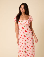 Petite Pink Tomato Print Raven Midi Dress