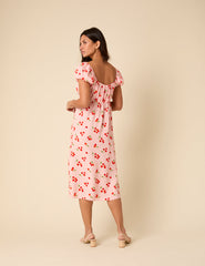 Petite Pink Tomato Print Raven Midi Dress