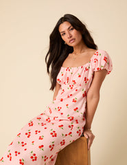 Petite Pink Tomato Print Raven Midi Dress