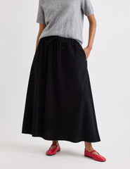 Black Cord Tie Waist Midi Skirt