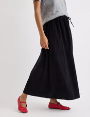 Black Cord Tie Waist Midi Skirt