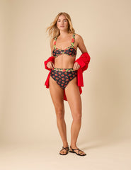 Black Floral Knot Front Bikini Top