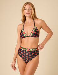 Black Floral Print High Waist Bikini Bottoms