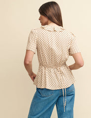 Cream Floral Ruffle Blouse