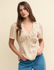 Cream Floral Ruffle Blouse