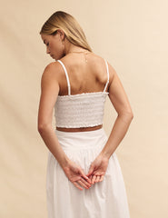 White Shirred Strappy Crop Top