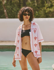 White Embroidered Short Sleeve Shirt