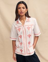 White Embroidered Short Sleeve Shirt