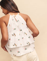 White Flower Embroidered Tiered Halter Cami