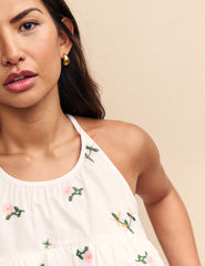 White Flower Embroidered Tiered Halter Cami