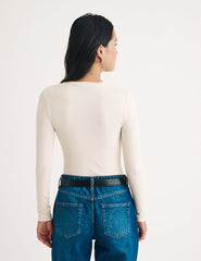 Cream Crew Neck Long Sleeve Top