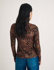 Leopard Print Crew Neck Long Sleeve Top