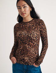 Leopard Print Crew Neck Long Sleeve Top