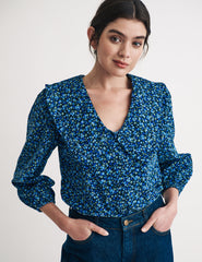 Blue Ditsy Floral Cord Emmie Blouse