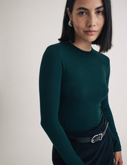 Dark Green Long Sleeve Crew Neck T-Shirt