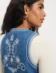 Denim Embroidered Waistcoat