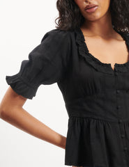 Black Flossie Puff Sleeve Blouse