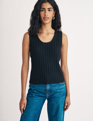 Black Scoop Neck Rib Knitted Vest