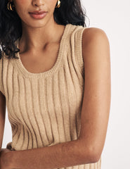 Beige Scoop Neck Rib Knitted Vest