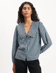 Blue Gingham Long Sleeve Birdie Blouse