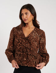Leopard Print Cord Tie Front Bernadetta Blouse