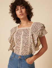 Cream Ditsy Floral Blouse